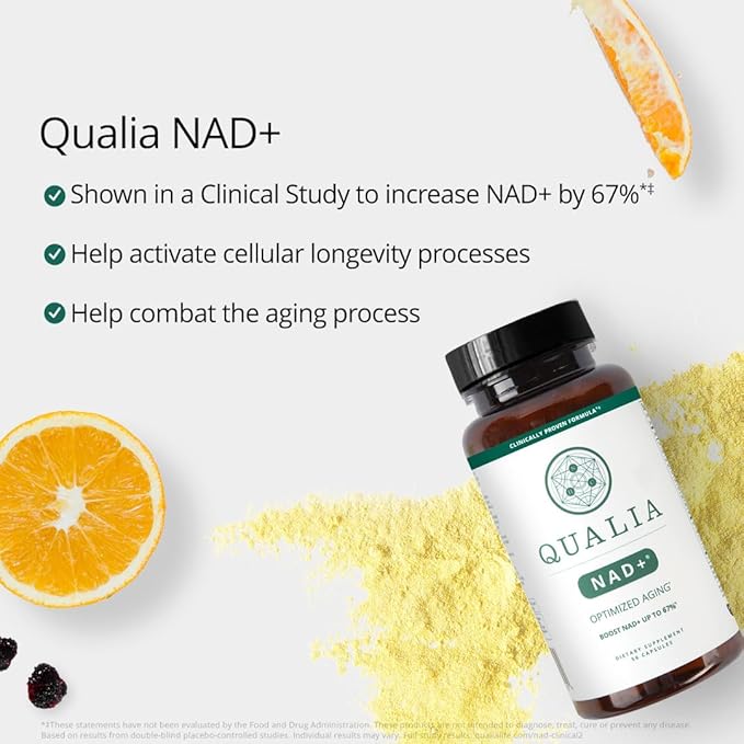 Qualia NAD Supplement — Clinically Proven to Boost NAD+ up to 67%. Optimized Aging Energy Focus. Elite NAD+ Ingredients: Nicotinamide Riboside (NIAGEN) Niacin Niacinamide (2 Month Supply)