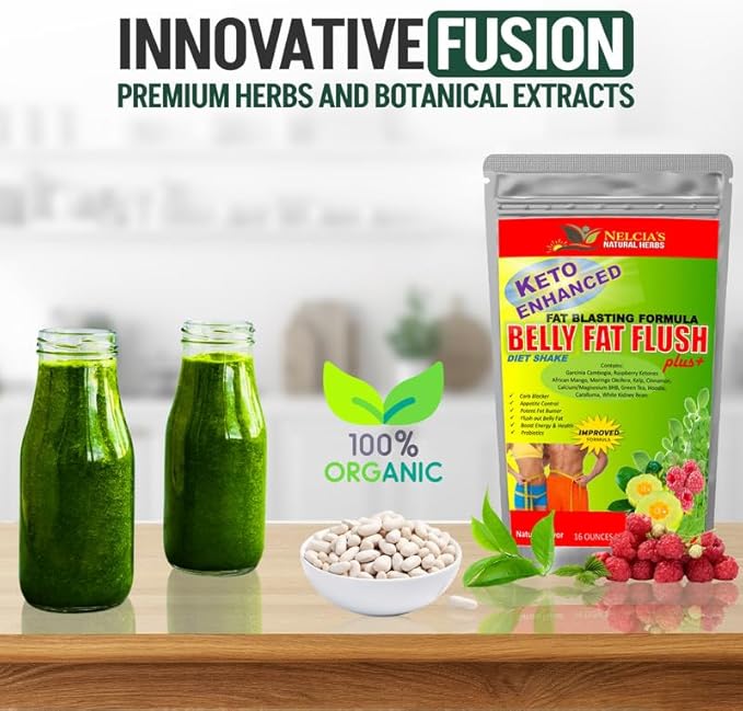 NELCIA'S NATURAL HERBS Belly Fat Burner for Men &amp Women | Probiotics &amp Appetite Suppressant for Weight Loss Supplement Powder| Metabolism Booster Raspberry Ketones Green Tea|16 oz 30 Servings