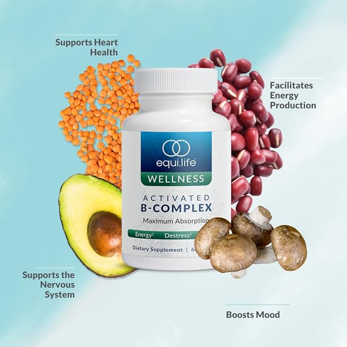 Equilife Activated B Complex Super B Complex Dietary Supplement With Biotin Inositol B12 &amp B6 Choline &amp Folate to Support Energy &amp Hair Skin Nail Health Gluten Free Vegan Non GMO