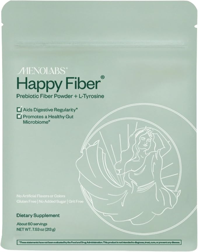 MENOLABS Happy Prebiotic Fiber Supplement - 60 Servings (213 g) - Expertly-Formulated Menopause Supplements for Women with L-Tyrosine