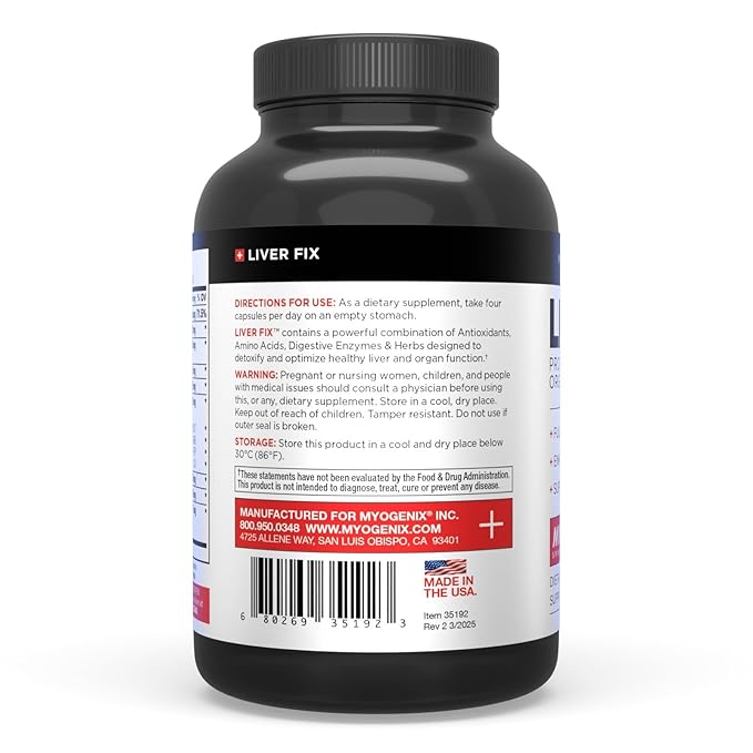 Myogenix Liver Fix – Professional Liver &amp Organ Detox Formula – Enhances Digestion – Supports Fat Metabolism – Easy-to-Swallow – Dietary Supplement (120 Capsules)