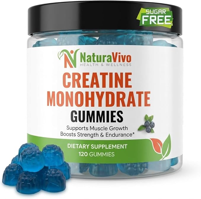 Creatine Monohydrate Gummies 5000mg | Muscle Growth Strength &amp Recovery – Vegan Sugar-Free Blueberry Flavor 120 Count | Sports Nutrition for Men &amp Women | Non-GMO Gluten-Free GMP Certifi
