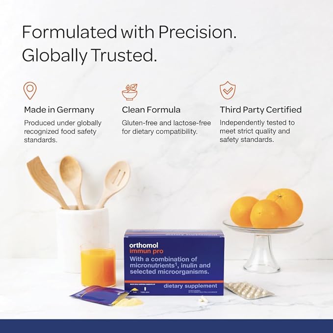 Orthomol Immun Pro Immune Support &amp Gut Health Powder &amp Capsules for Adults with Probiotics Prebiotics Fiber Vitamin C Zinc Selenium Iodine Vitamin D E AB Calcium (30 Day Supply)