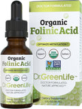 Dr. Green Mom USDA Organic Folinic Acid Drops - 500 mcg per Drop | Methylation Support B9 Supplements for Kids &amp Adults | Supports Neurological Function Nervous System Health &amp DNA Synthesis