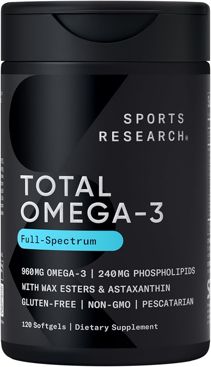 Sports Research® Total Omega-3 Fish Oil 2200mg - Made from Antarctic Krill w/Astaxanthin Wild Sockeye Salmon &amp Alaska Pollock - 960mg of EPA &amp DHA - 120 Softgels