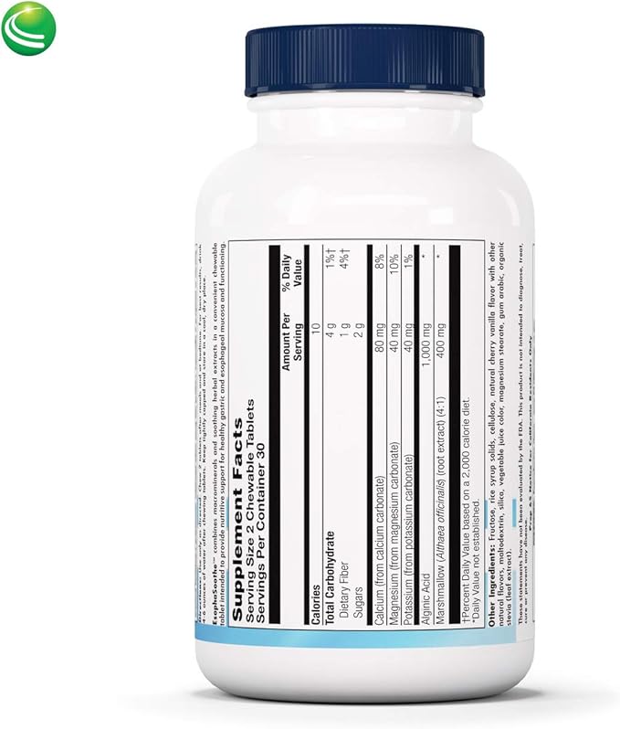 Nutra Biogenesis EsophaSoothe - Chewable Esophogeal Support with Magnesium Potassium &amp Calcium for Men &amp Women - 60 Tablet Chews
