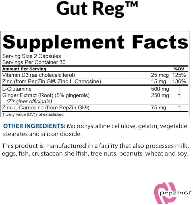 BioTrust Gut Reg Supports a Healthy Gut Lining Helps Restore Gut Health and Helps Relieve Occasional GI Discomfort with PepZin GI L-Glutamine and Ginger Extract Non-GMO Gluten-Free (60 Capsules)
