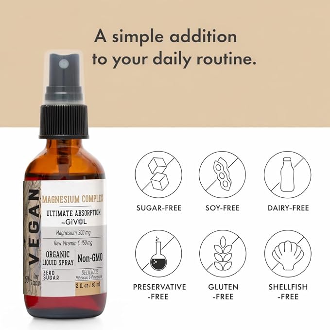 Tri Magnesium Complex - Magnesium Biglycinate Citrate &amp Taurate Liquid Spray 300mg w/Raw Vitamin C for Body Decompression - Hibiscus &amp Pineapple Flavor 2 Fl Oz (60 ml) - 60 Day Supply