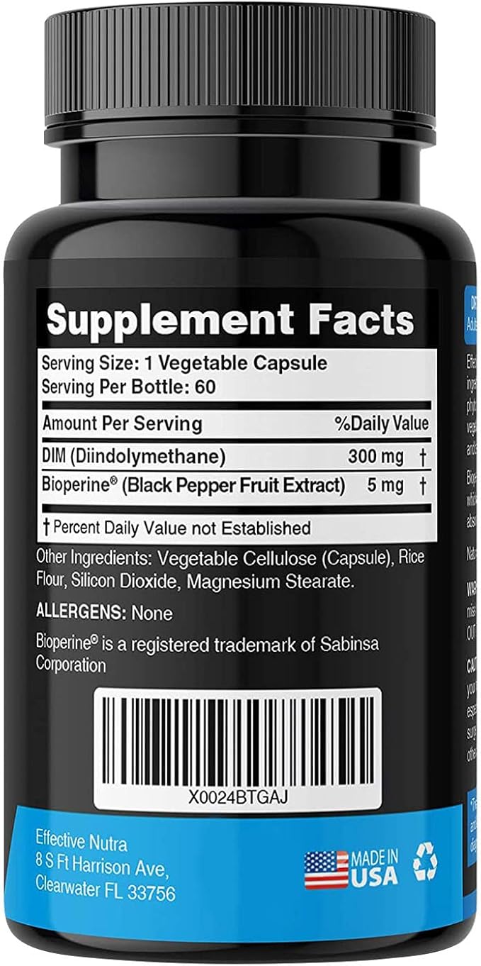 Effective Nutra Dim Supplement 300mg with BioPerine - Extra Strength Estrogen Blocker for Men &amp Women - Hormone &amp Metabolism Support - 4 Month Supply