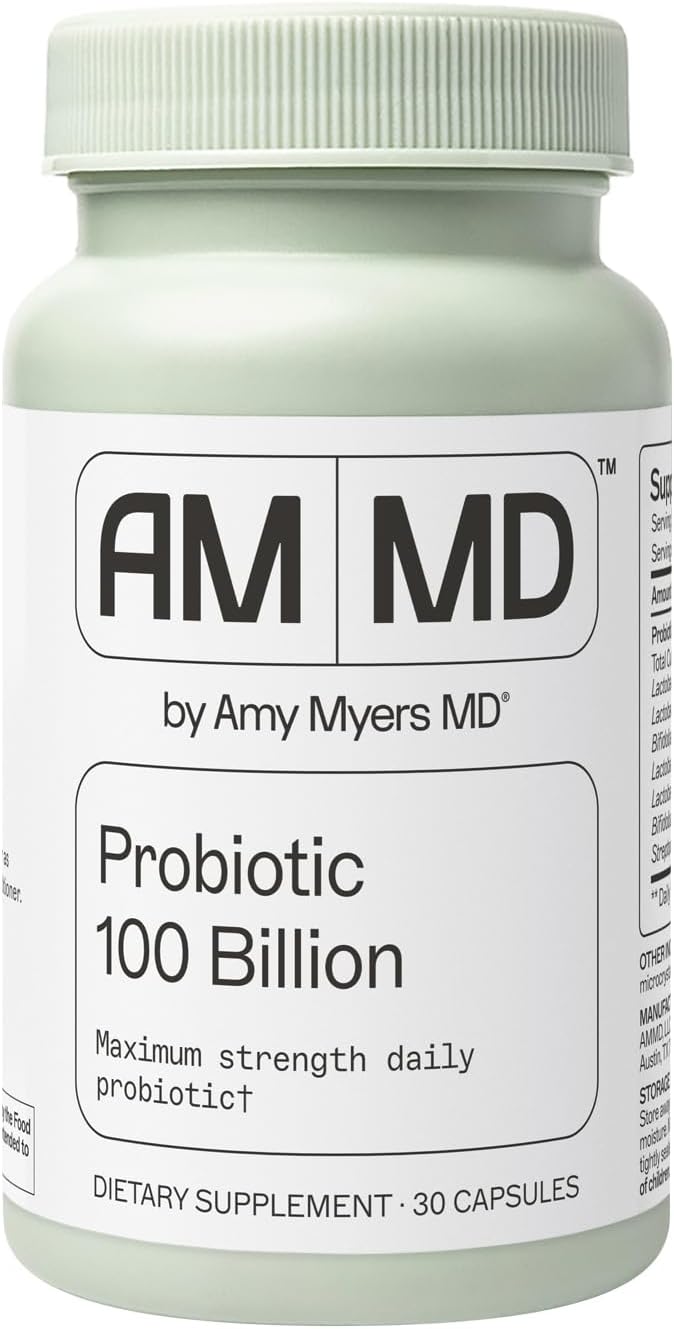 Amy Myers MD Probiotic 100 Billion - Healthy Gut &amp Immune System Support - Digestive Health Supplement for Gut Microbiome Support - Probiotics for Men &amp Women - 30 Capsules (30 Servings)