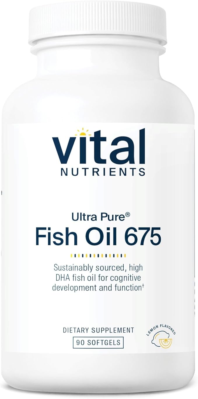 Vital Nutrients Ultra Pure® Fish Oil 675 - Supports Brain Development &amp Function* - Sustainably Sourced High DHA Omega-3 Fatty Acid - Lemon Flavor - Gluten Dairy &amp Soy Free - 90 Softgels