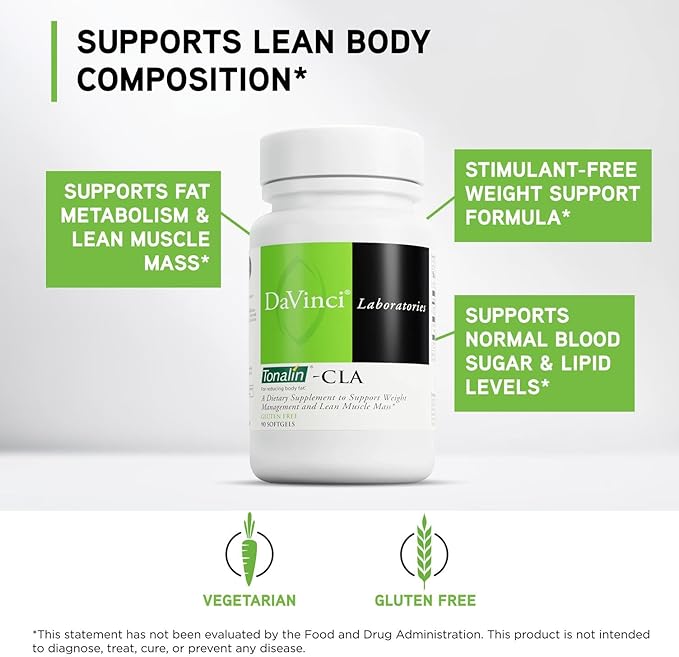 DAVINCI Tonalin-CLA - Lean Muscle Mass &amp Energy Support* - Contains CLA Derived from Safflower Oil - Stimulant-Free Supplement - 90 Softgels