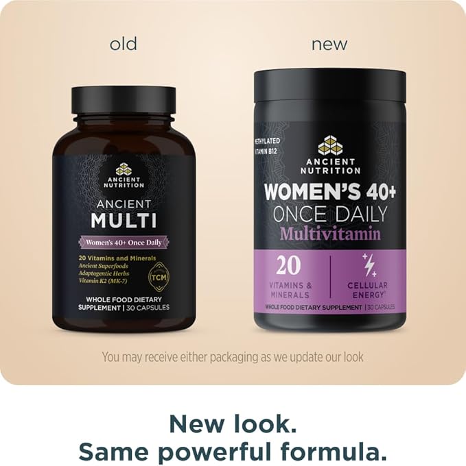 Ancient Nutrition Multivitamin for Women Multi Women's 40+ Once Daily Magnesium Methylated Vitamin B C K2 Folate and Iron Supplement 30ct