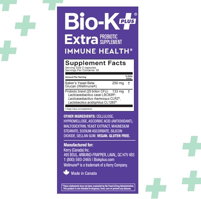 Bio K+ Probitotic for Immune Health with Wellmune Delayed Release Probiotic Supplement Immune &amp Digestive System 25 Billion CFU Vegan Shelf-Stable – 60 Capsules