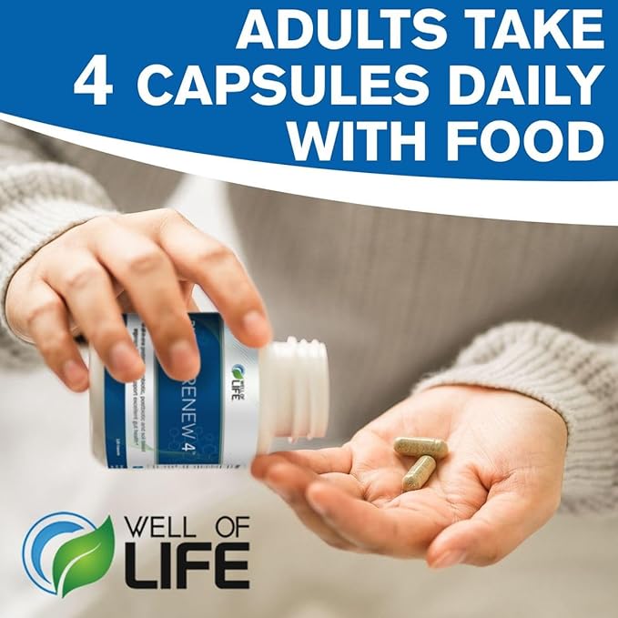 Well of Life Biome Renew 4 - All-in-one Digestive &amp Gut Health Formula - w/Digestive Enzymes Prebiotics &amp Probiotics for Healthy Gut Biome for Men and Women - Supports Gut Lining Gas &amp Bl