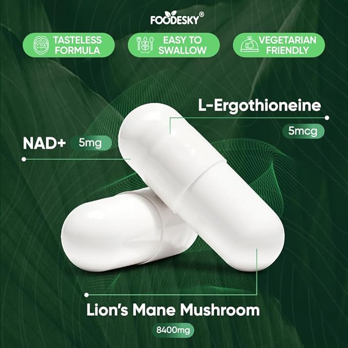 NAD+ Resveratrol Essence Capsules - 5mg NAD+ &amp Lion's Mane Mushroom - Supports Healthy Cell Function &amp Daily Wellness - 60 Active Dietary Capsules (1PCS)