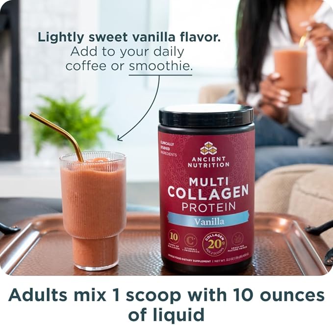 Ancient Nutrition Multi Collagen Protein Powder Vanilla 60 Servings + Vitamin D Capsules 60 Count