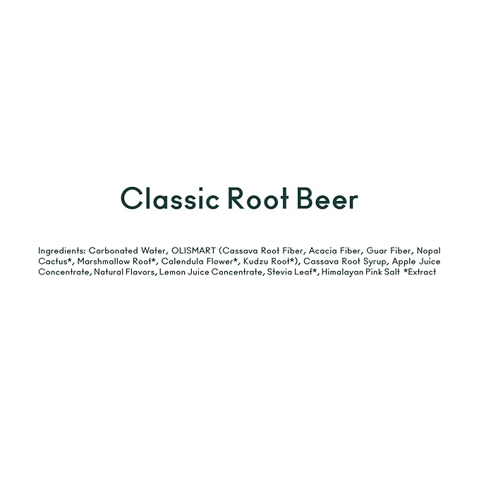 OLIPOP Prebiotic Soda Pop Classic Root Beer Pantry Pack Packed with Prebiotics Fiber and Botanicals Gluten Free GMO Free 12oz Skinny (12-Cans)