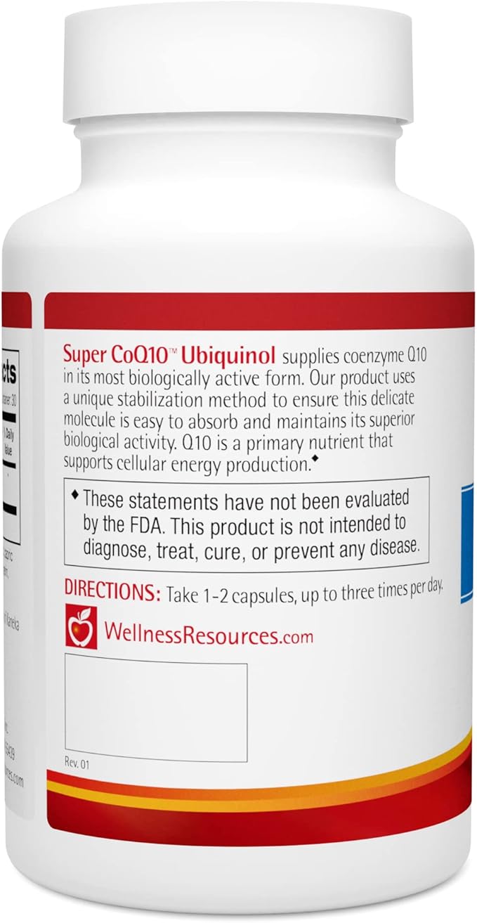 Wellness Resources Super CoQ10 Ubiquinol - CoQH-CF® Patented Stable and Crystal-Free Soy-Free (100mg 60 Capsules)