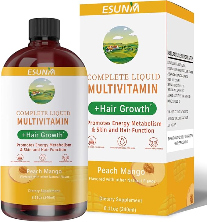 ESUNM Complete Liquid Multivitamin + Hair Growth Promotes Energy Metabolism&amp Skin and Hair Function| Vitamin C D | B Vitamins | Help to Thicker Hair Wrinkles Fine Lines Skin Care