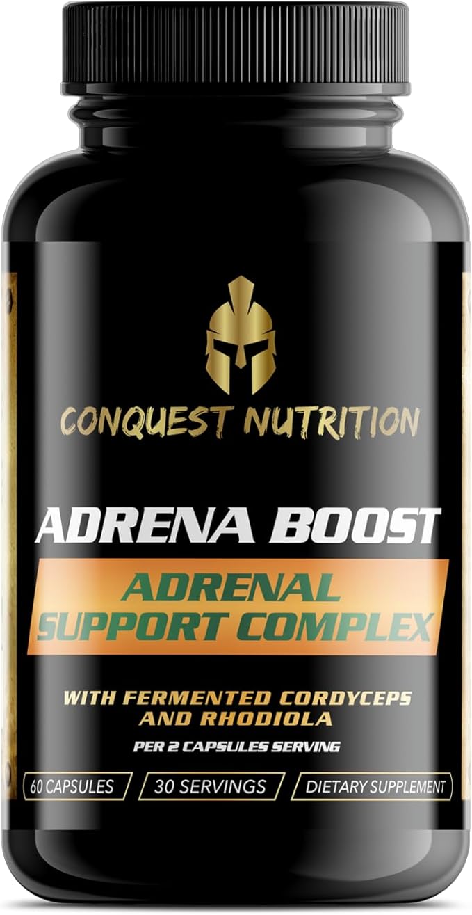 Adrena Boost Adrenal Support Complex - Help Maintain Healthy Energy &amp Stress Levels. Cordyceps Eleuthero Rhodiola Chlorella Burdock Bromelain Japanese Knotwood - 60 Veggie Capsules