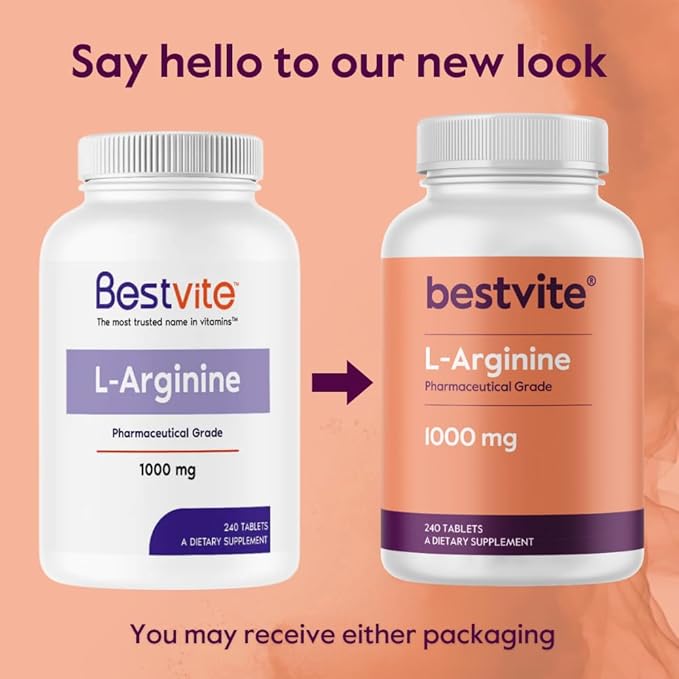 BESTVITE L-Arginine 1000mg per Tablet (240 Tablets) – Pharmaceutical Grade – Contains 20% More Pure Arginine Compared to Arginine HCl – Nitric Oxide Precursor*