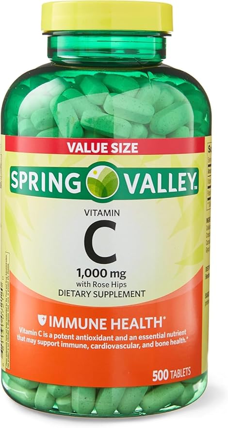 Spring Valley Vitamin C 1000mg with Rose HIPS Tablets Dietary Supplement 500 Count Antioxidant Protection* (Pack of 1) + Vsl Sticker