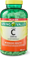Spring Valley Vitamin C 1000mg with Rose HIPS Tablets Dietary Supplement 500 Count Antioxidant Protection* (Pack of 1) + Vsl Sticker