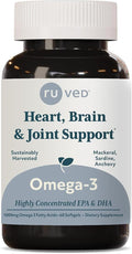 ruved Omega-3 - Omega 3 Fish Oil 1000mg Per Capsule EPA &amp DHA Fish Oil Supplement for Women &amp Men Heart Brain &amp Joint Support - 60 Softgel Capsules (1 Count)