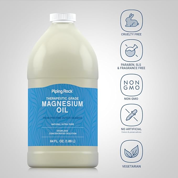 Piping Rock Pure Magnesium Oil | 64oz | Therapeutic Grade | Concentrated Magnesium | Paraben Free Odorless Formula | Vegetarian Non-GMO Gluten Free Supplement