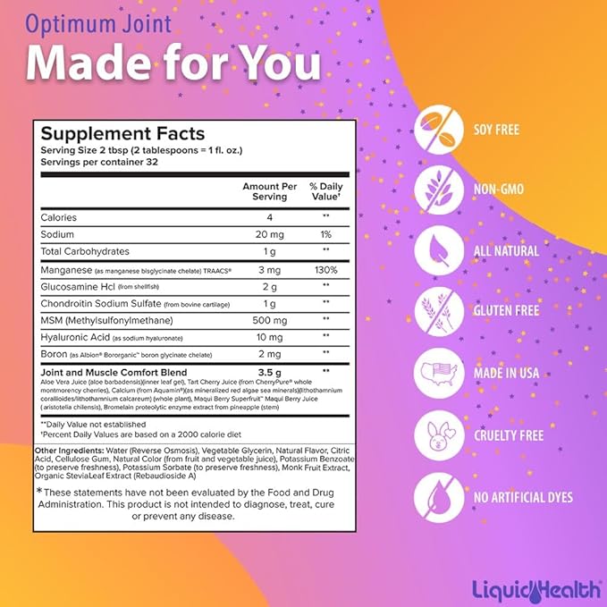 LIQUIDHEALTH Optimum Joint Glucosamine Chondroitin Supplement &amp Complete Multiple Daily Multivitamin Bundle for Men &amp Women - Immune Support Bone Joint Health Whole Foods - USA Made Vegan