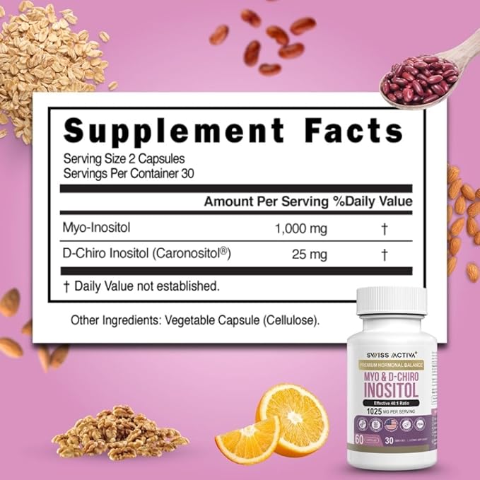 Swiss Activa+ Labs Myo Inositol &amp D-Chiro Inositol Supplement – 40:1 Ratio – Women’s Hormone Support – Supports Overall Menstrual Health &amp Metabolic Wellness – 90 Day Supply