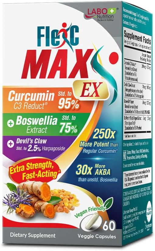 LABO Nutrition FlexC MAX EX with Turmeric Curcumin C3 Reduct 95% Tetrahydrocurcuminoids Bioperine Boswellia Extract &amp Devil’s Claw Effective Antioxidation Joint &amp Body Discomfort Relief