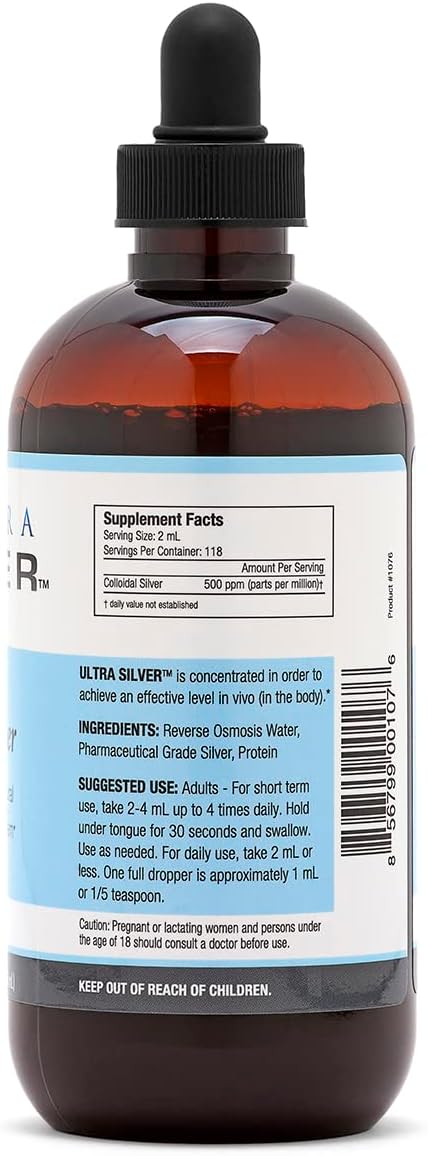 Ultra Silver® Colloidal Silver | 500 PPM 8 Oz (236mL) | Mineral Supplement | True Colloidal Silver - with Dropper