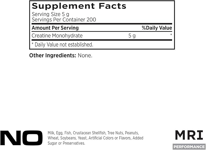 MRI Performance Creatine Monohydrate Powder 5g100% Pure Micronized Creatine Supplement Muscle Growth &amp Recovery Build Muscle Increase Strength Performance Endurance 1000g Unflavored