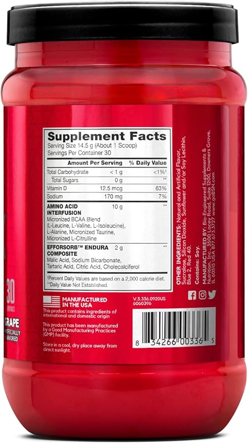 BSN Amino X Muscle Recovery &amp Endurance Powder with BCAAs 10 Grams of Amino Acids Keto Friendly Caffeine-Free Support Endurance Zero Sugar Grape 30 servings 15.34 Ounce (Packaging May Vary
