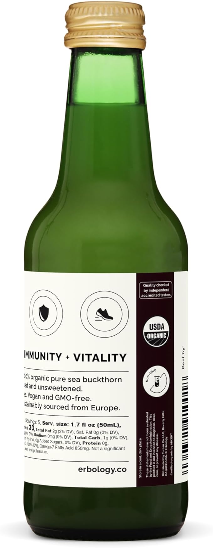 100% Organic Sea Buckthorn Juice 8.5 fl oz - Supports Immunity and Boosts Energy - High in Vitamin C Omega-7 and Beta-carotene - Undiluted - No Added Sugar - Non-GMO - Recyclable Glass Bottle