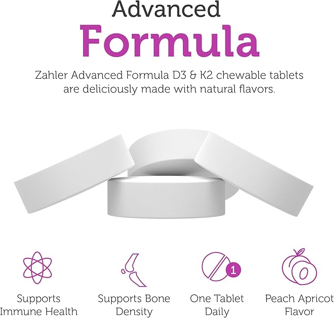 Zahler - Vitamin D3 &amp K2 Chewable Supplement (90 Count) - Certified Kosher K2 D3 Vitamin 5000 IU Delicious Chew Tablet - Vitamin D &amp K2 for Calcium Absorption Bone Density &amp Immune Suppor