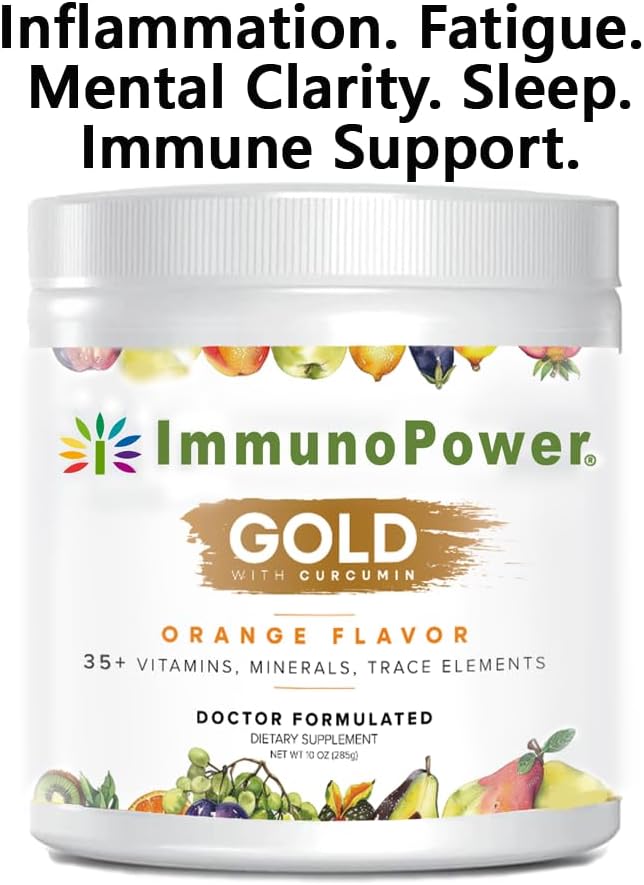 Gold - Immune Support - Targeted to Help Increase Natural Killer Cell Activity with 35+ Vitamins Minerals - Powder Formula - Orange Flavor