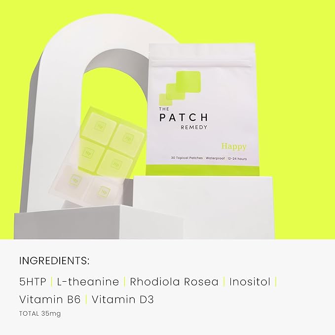 The Patch Remedy Happy &amp Magnesium Patch Bundle - (60 Patches) 5-HTP L-Theanine Rhodiola Inositol B6 Vitamin D3 &amp Topical Magnesium Glycinate