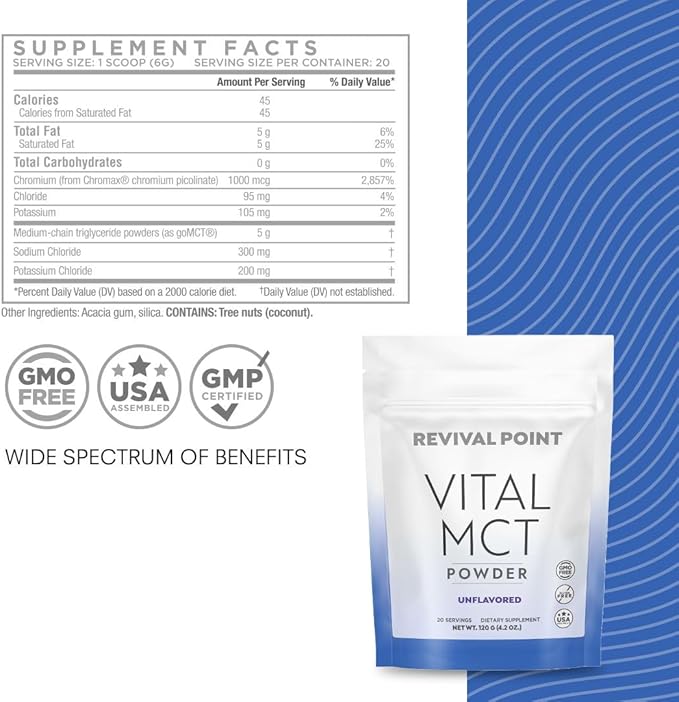 Premium Unflavored MCT Oil Powder with Keto Electrolytes- Creamer for Coffee Tea and Shakes- Includes 15x Bioavailable Chromium Picolinate C10 and C8 MCT Oil Derived from Coconuts – 120 Grams