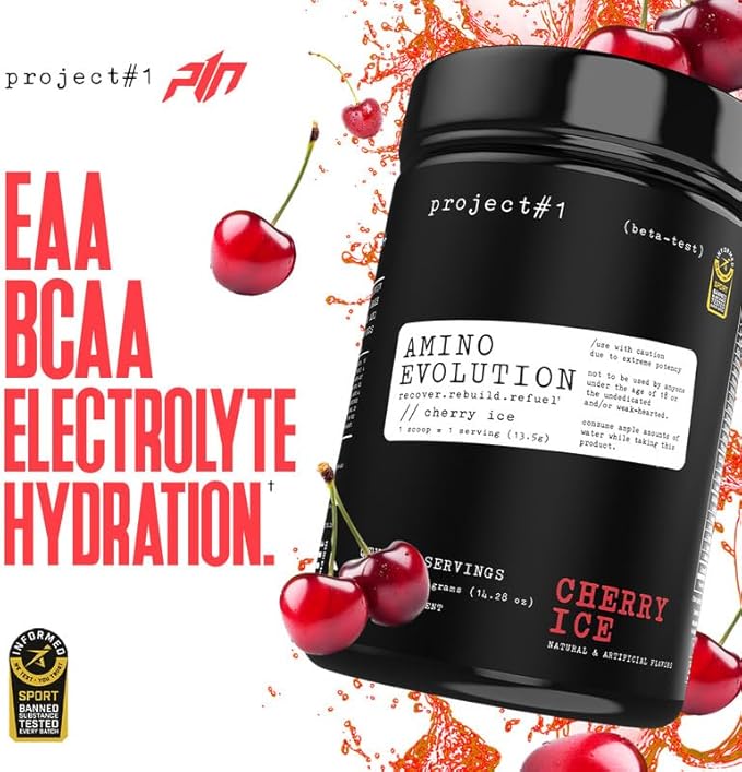 Project #1 AminoEVolution: Muscle Support &amp Recovery | BCAA's EAA's Electrolytes Powder | Keto-Friendly Energy Boost | Pre Workout for Men &amp Women | 30 Servings - Cherry Ice | Amino Acids
