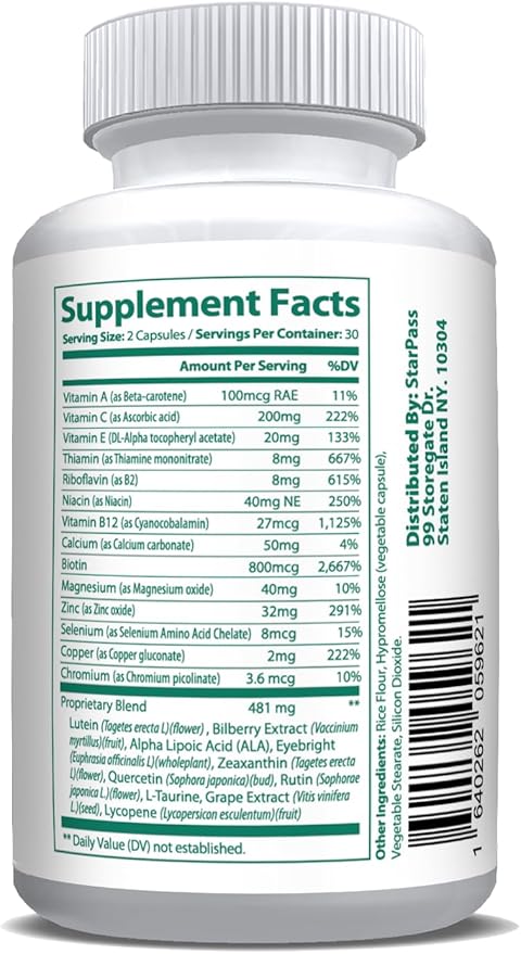 Pure Eye Health Vitamin &amp Mineral Supplements for Adults | Complete Research Vision Formula w/Bilberry Lutein Zeaxanthin Lycopene Resveratrol 60 Caps (3 Pack)