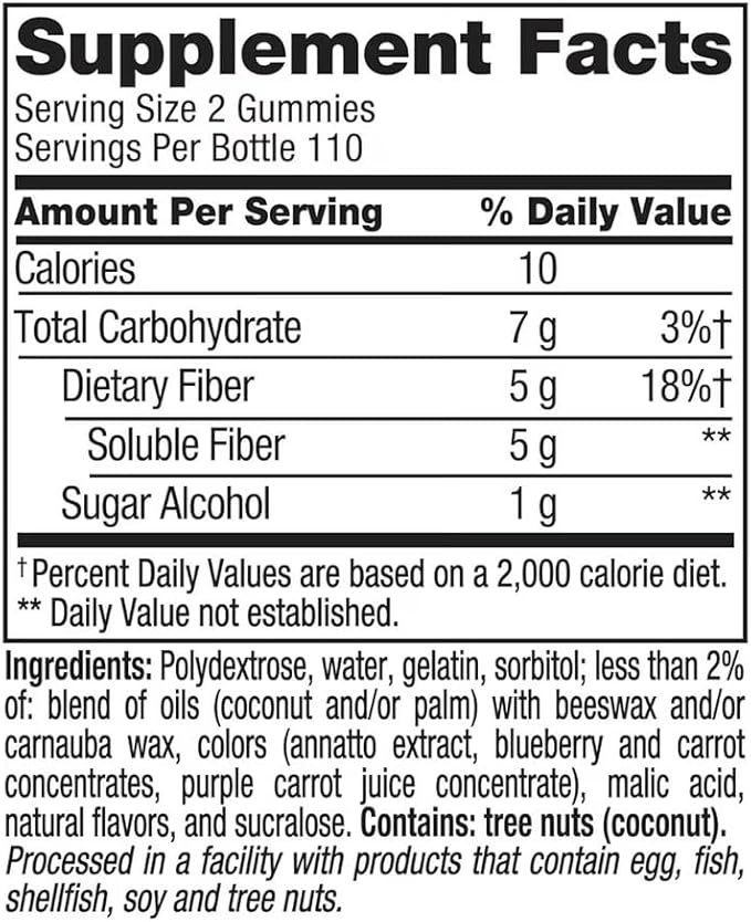Vita Fiber Well Gummies Sugar Free | Berry &amp Peach Flavors (220 Count) Daily Fiber Supplement with Prebiotic Support | Adult Gummy Vitamins for Digestive Health &amp Regularity