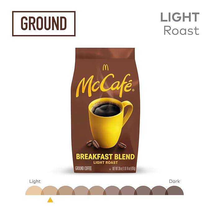 McCafe Breakfast Blend Ground Coffee Light Roast Citrus Flavor Notes Premium Quality Responsibly Sourced Kosher Certified 30oz. Bag
