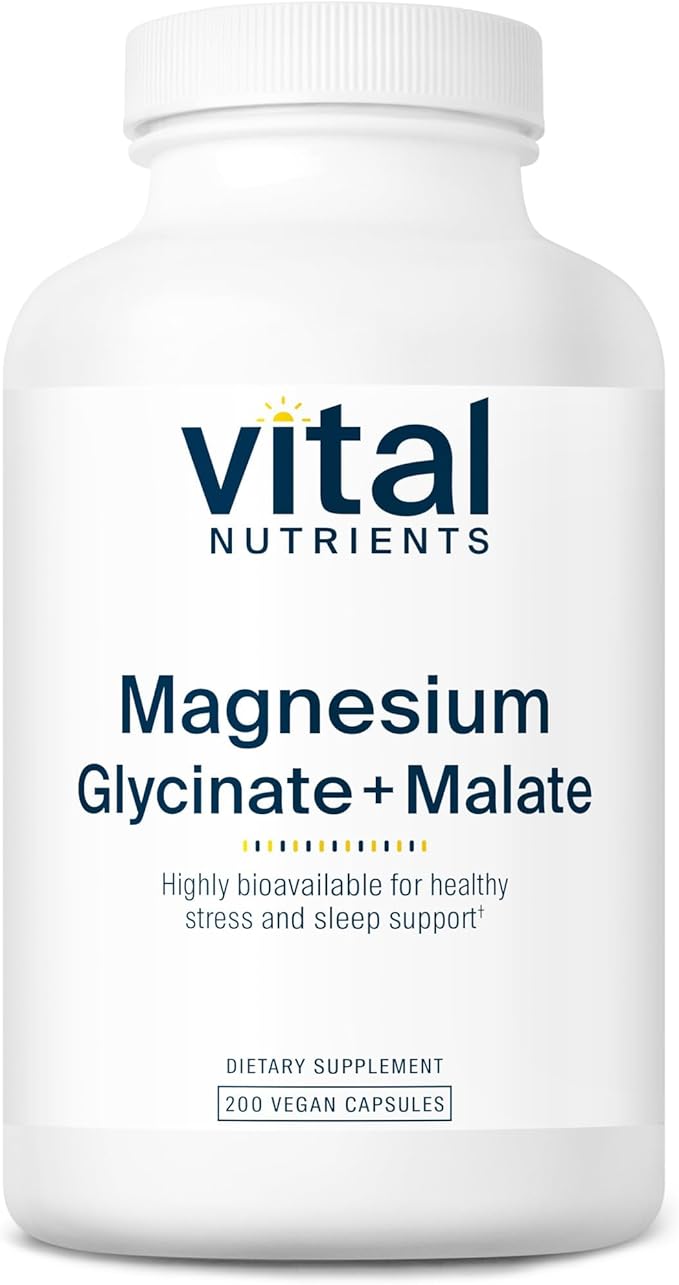 Vital Nutrients Magnesium Glycinate + Malate - 120mg Vegan Magnesium Supplement for Women and Men - Muscle Heart Bone Support* - Promotes Relaxation - Gluten Dairy and Soy Free - 200 Capsules