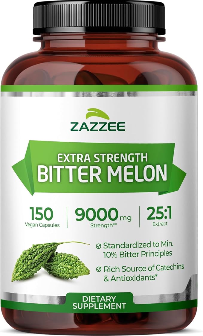 Zazzee Extra Strength Bitter Melon 25:1 Extract 10% Bitter Principles 150 Vegan Capsules 5 Month Supply Momordica Charantia Antioxidant &amp Metabolic Support Non-GMO Made in the USA