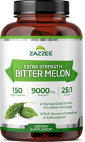 Zazzee Extra Strength Bitter Melon 25:1 Extract 10% Bitter Principles 150 Vegan Capsules 5 Month Supply Momordica Charantia Antioxidant &amp Metabolic Support Non-GMO Made in the USA