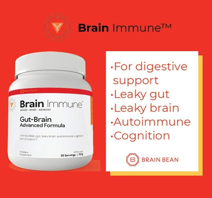 Brain Bean Brain-Immune | Advanced Formula to Support Leaky Gut Leaky Brain Immune System | with 10g Colostrum with Lactoferrin 5g L-Glutamine 4g IgY Max and 1g Inulin | 30 Servings