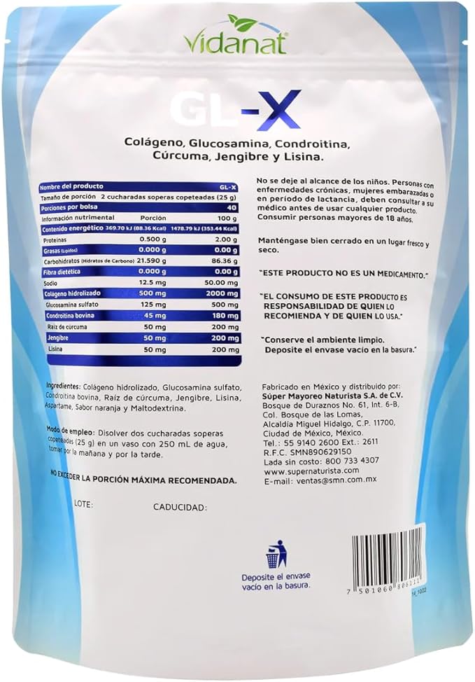 Vidanat GL-X Orange 1Kg – Joint Support with Glucosamine Chondroitin Turmeric Root &amp Collagen – Helps Mobility Flexibility &amp Cartilage Health – Orange Flavor